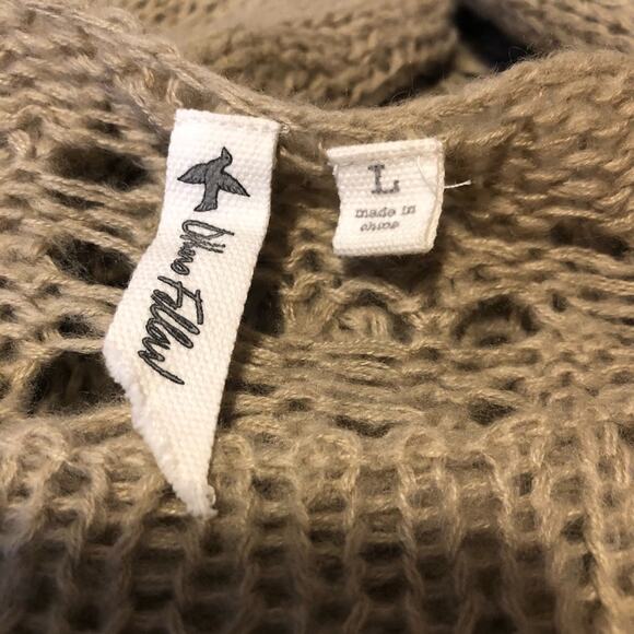 Others Follow Loose Knit Long Sleeve Crochet Pullover Sweater Tan Beige Size L - Picture 7 of 8